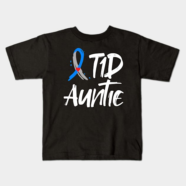 T1D Auntie Shirt Type 1 Diabetes Awareness Blue Gray Ribbon Kids T-Shirt by mateobarkley67